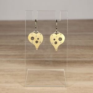RARE Elegant Silver & Gold Two Tone Heart Dangle Earrings Mechanical Look & Feel